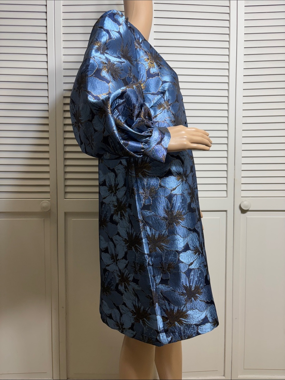 Pomander Place Blue Jacquard Samantha Dress Floral Balloon Sleeves XXL - Picture 8 of 16